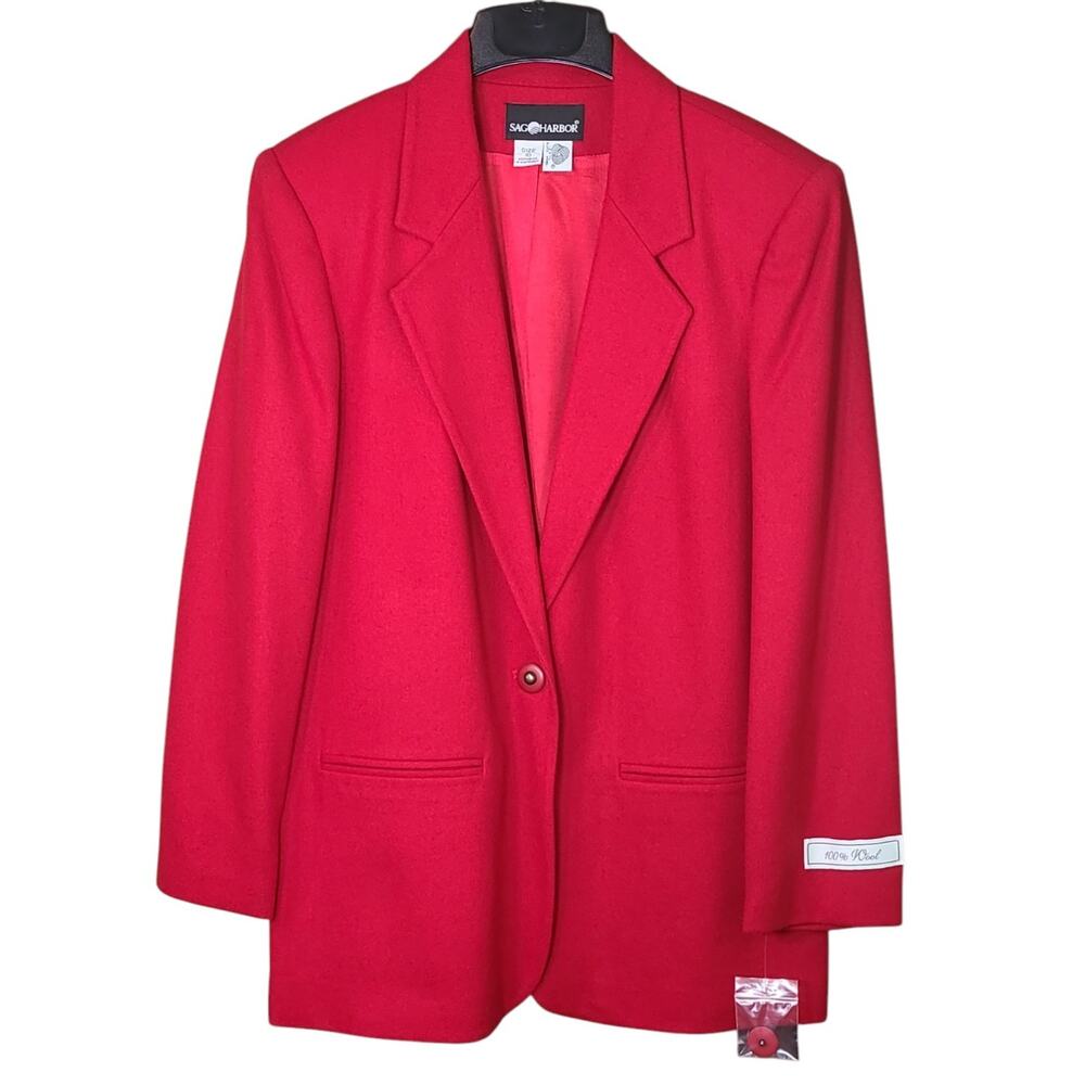 NWOT Vintage Sag Harbor 100% Pure Wool Vibrant Red Blazer Single Button Size 10